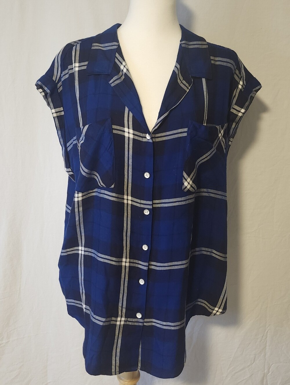 JACHS Girlfriend Blue Plaid Shirt with Navy Accents